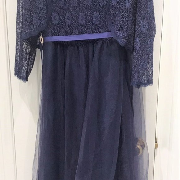 Brand New Women Long Evening Dress Chiffon Lace 2pc Size L - Picture 3 of 8